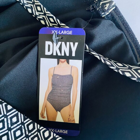 NWT DKNY Womens One Piece Swimsuit Black White Strapless Option Built In Bra XXL - Picture 10 of 12